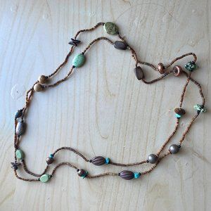 Silpada Sterling Silver, Howlite, Jasper Wood And Shell Necklace 60” N1569